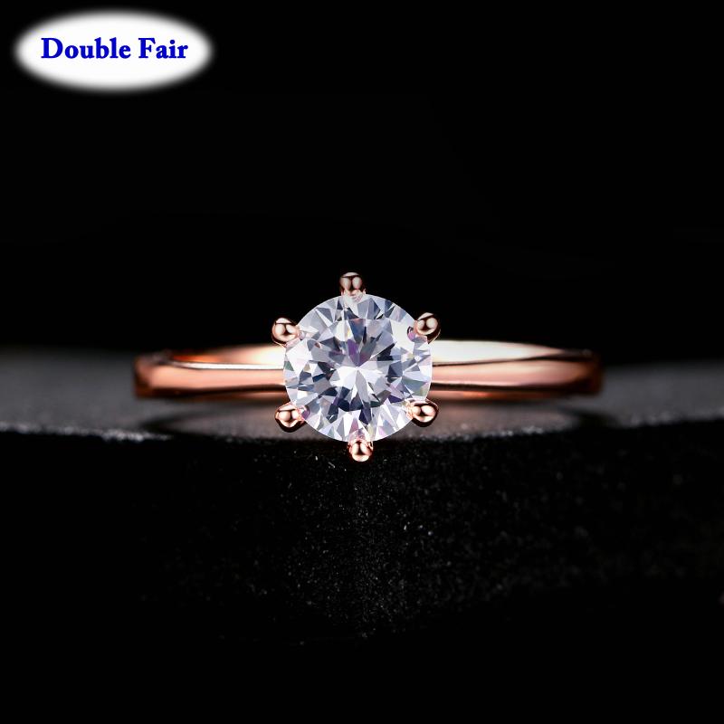 

Cluster Rings Six Claw 1 Cubic Zirconia Wedding Finger For Women Rose Gold Color Austrian Crystal Brand Jewelry Aneis DWR014M, Golden;silver
