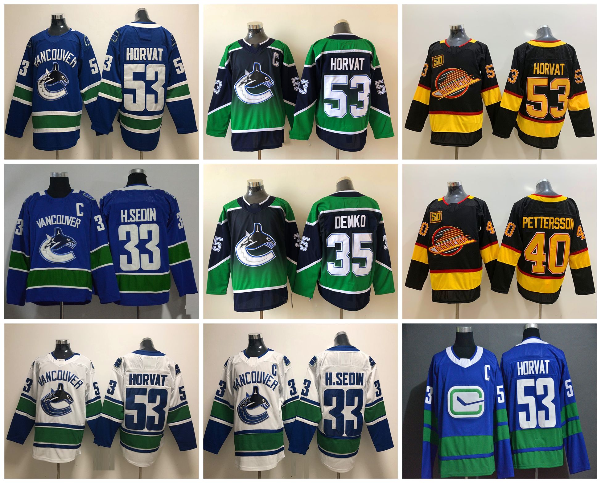 

2021 Vancouver Canucks Hockey Jerseys Men Bo Horvat Jersey Brock Boeser Loui Eriksson Nate Schmidt Elias Pettersson Stitched, 40 elias pettersson