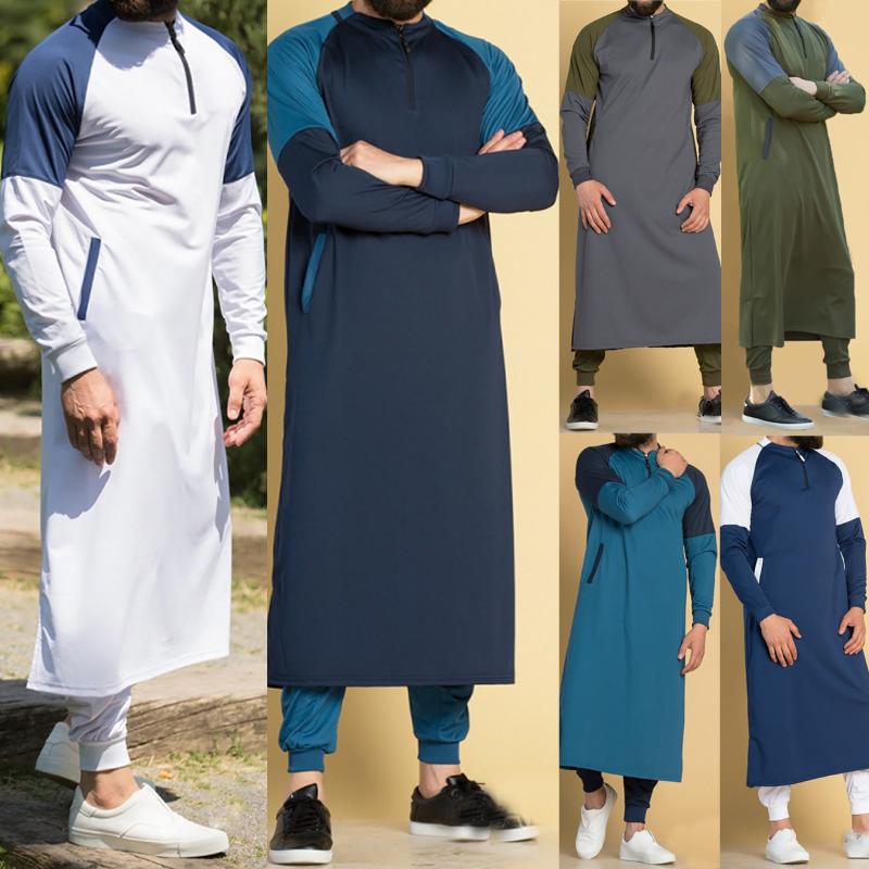 

Men's T-Shirts Men Muslim Gowns Jubba Thobe Arabic Islamic Clothing Middle East Arab Abaya Dubai Long Robes Traditional Kaftan Jacket Top
