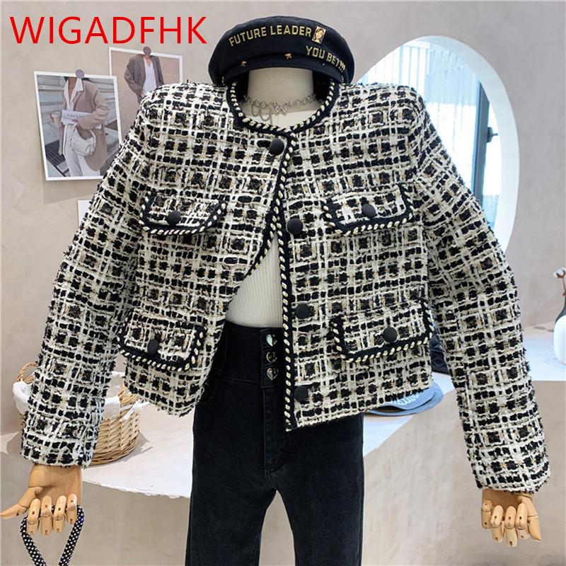 

Women's Jackets Design Small Fragrance Woven Plaid Jacket Autumn And Winter Black White Tweed Loose, Photo color