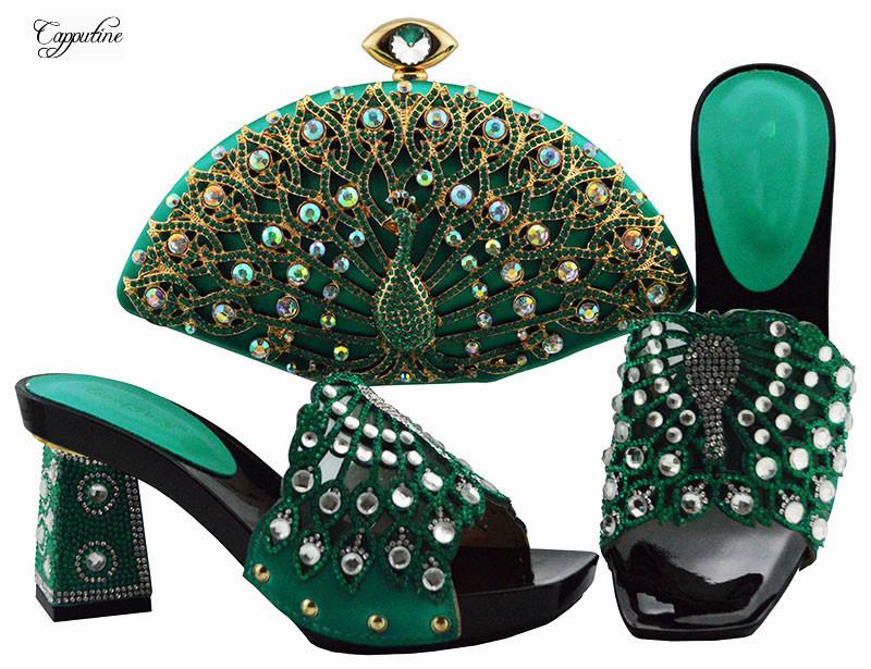 

Dress Shoes Graceful Teal Green High Heel Sandal Matching With Clutch Bag Set Luxury Stones QSL004, Black