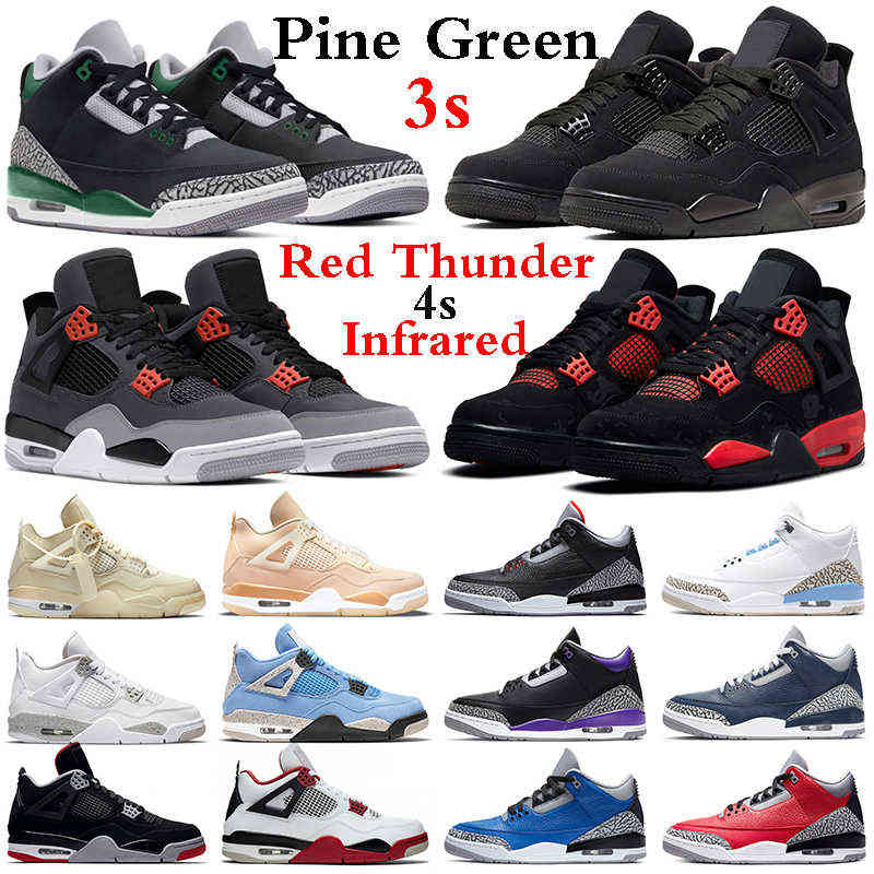 

Top Quality Jardons 4 Men Boys 3s Basketball Shoes Trainers Red Thunder Infrared Pine Green Black Cat Cement Racer Blue University Court Purple UNC Cool Grey Sneakers, #44 fire red