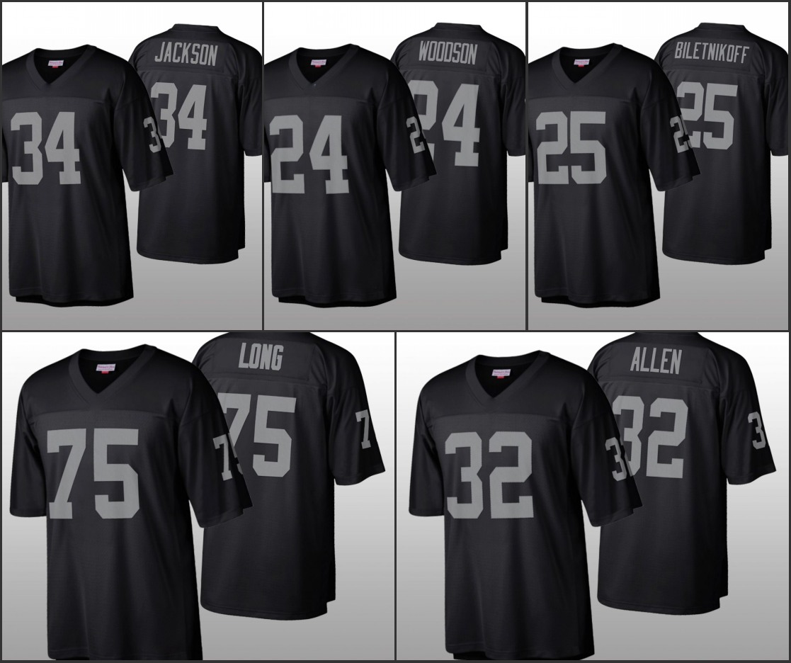 

Las VegasRaidersMen Women Youth #34 Bo Jackson 32 Marcus Allen 75 Howie Long 24 Charles Woodson Custom Mitchell & Ness Black Legacy Jersey