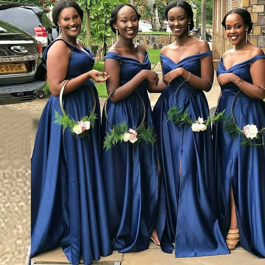 

Elegant 2021 Cheap Bridesmaid Dresses Under 50 A-line Stretch Satin Long Wedding Party Dresses For Black Women
