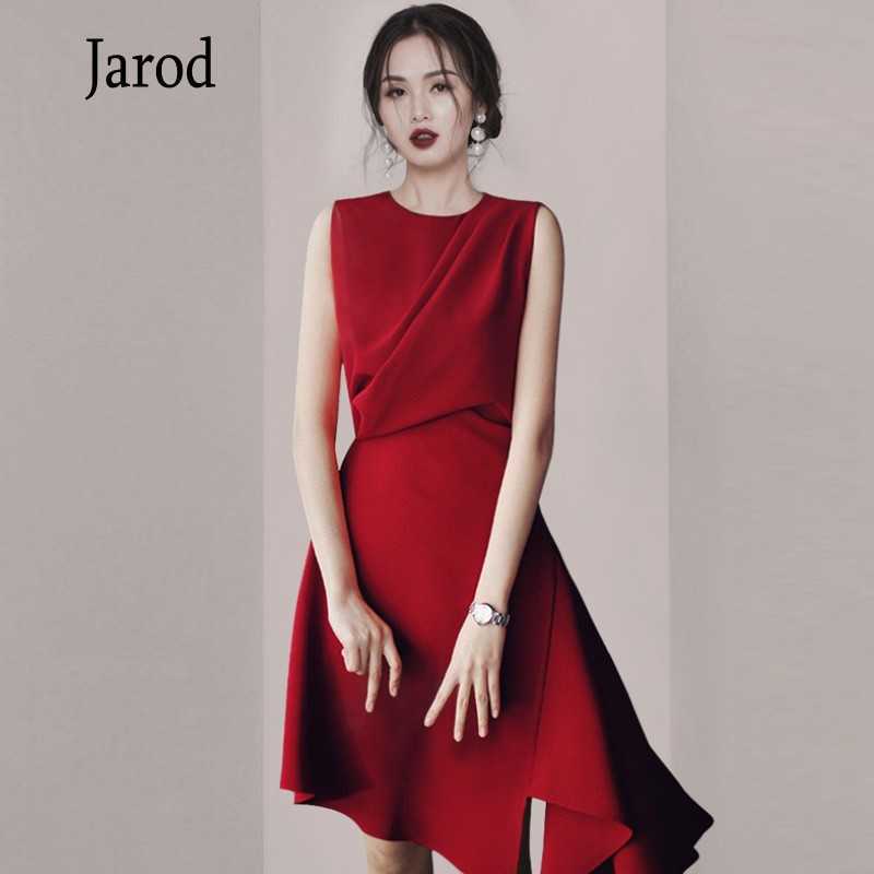 

Elegant Irregular Party Dress Summer Runway Red Ruffles Sleeveless Women Fashion Ladies Draped slim Vestidos 210526, Black