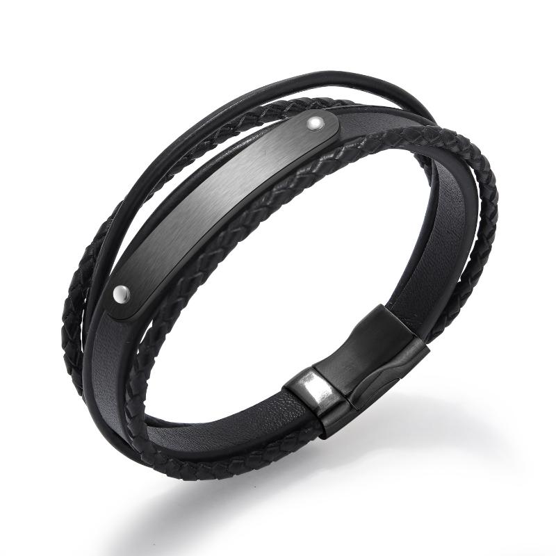 

Charm Bracelets Fashion Men's Bracelet Multi-Layer Braided Leather Bangle Magnetic Office Sporty Style Wristband Male Jewelry