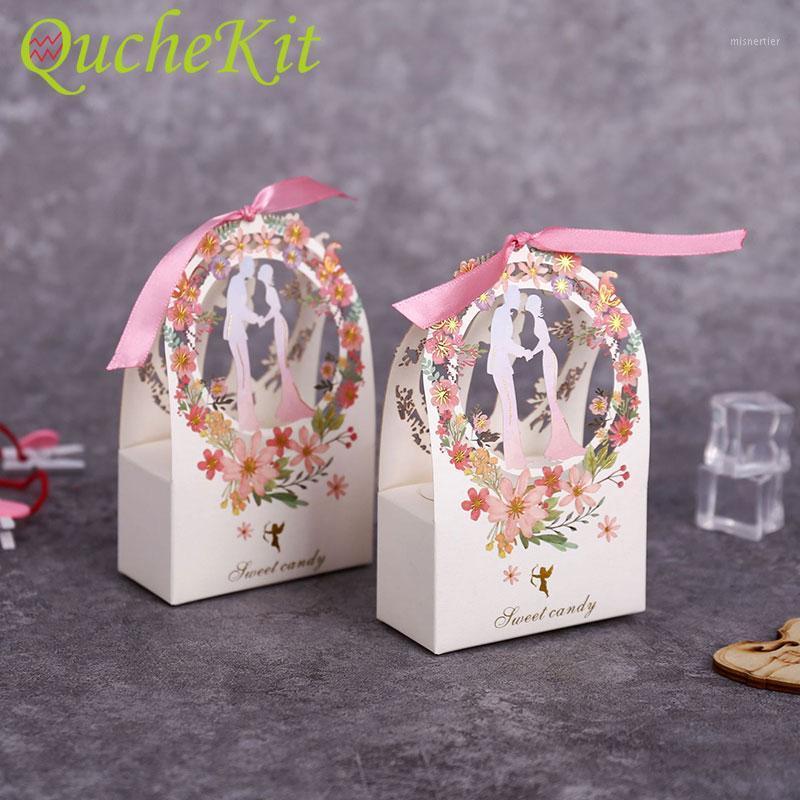 

Gift Wrap 20/50/100pcs Candy Box Bride Groom Pattern Wedding Guests With Ribbon Chocolate Cookie Packaging Party Decoration