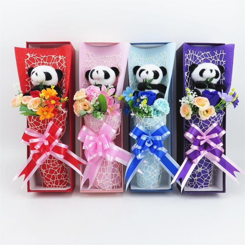 

Lovely Cartoon Panda Plush Toys Soap Flowers Bouquet Gift Box Creative Valentine Christmas Graduation Gifts Home Decoration Decorative & Wre