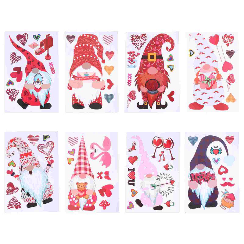 

Gift Wrap 8 Sheets Faceless Doll Pattern Wall Stickers Valentine's Day Glass Window Decals