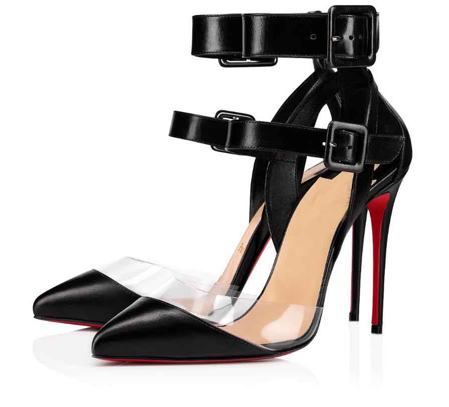 

[Original Box] Brands Multimiss 100 Kid Sandals Women Red Bottom Shoes Sexy Lady High Heels Dress Party Wedding Pointed Toe PVC & lEATHER Nude Black