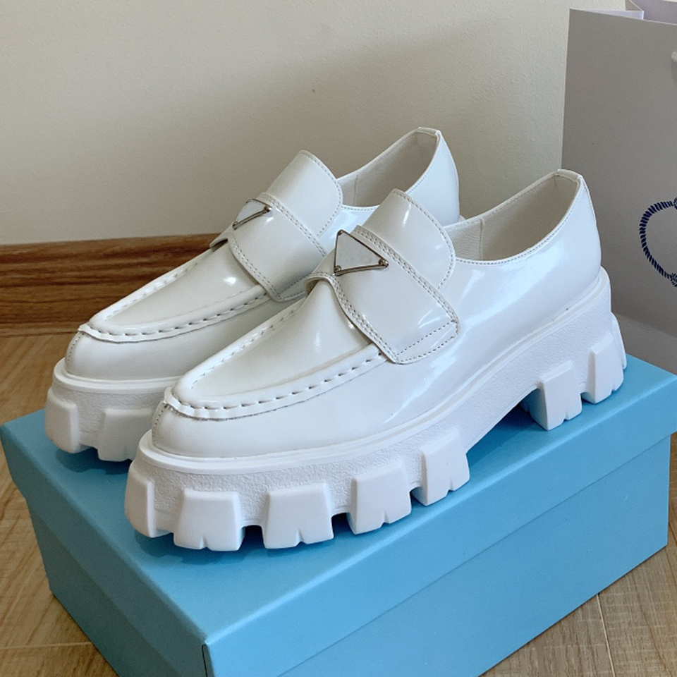 

spring fall fashion womens shoes white leather platform Rubber sole ladies flat loafers, Black pointed