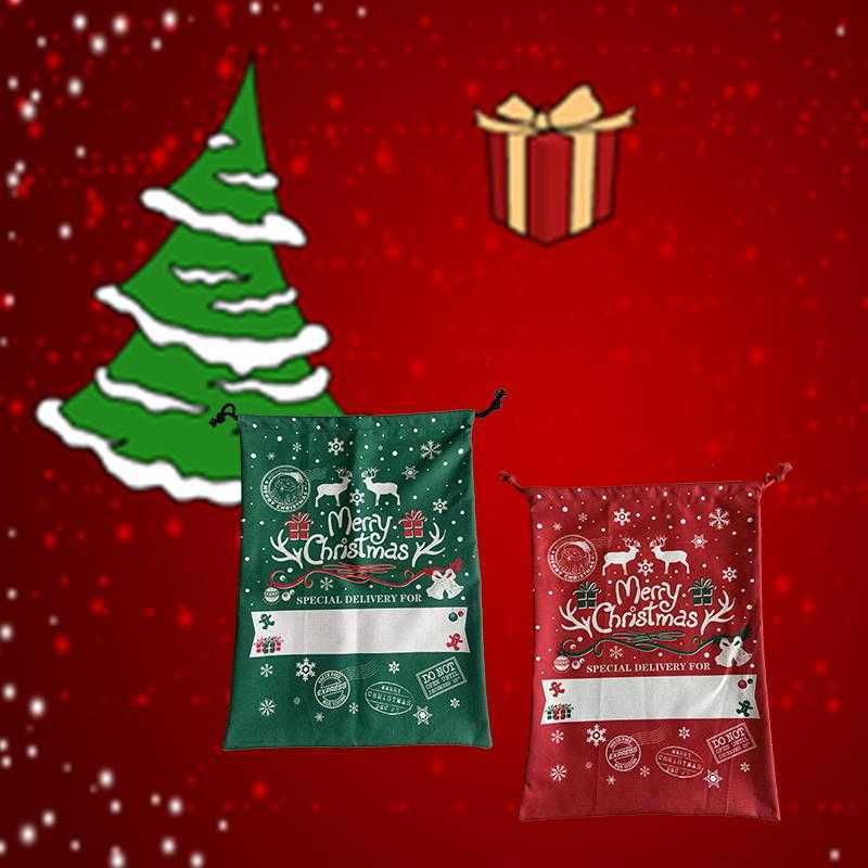 Latest Canvas Sublimation Santa Sack Cartoon Elk Snowflake Christmas Decoration Apple Candy Gift Bags with Drawstring