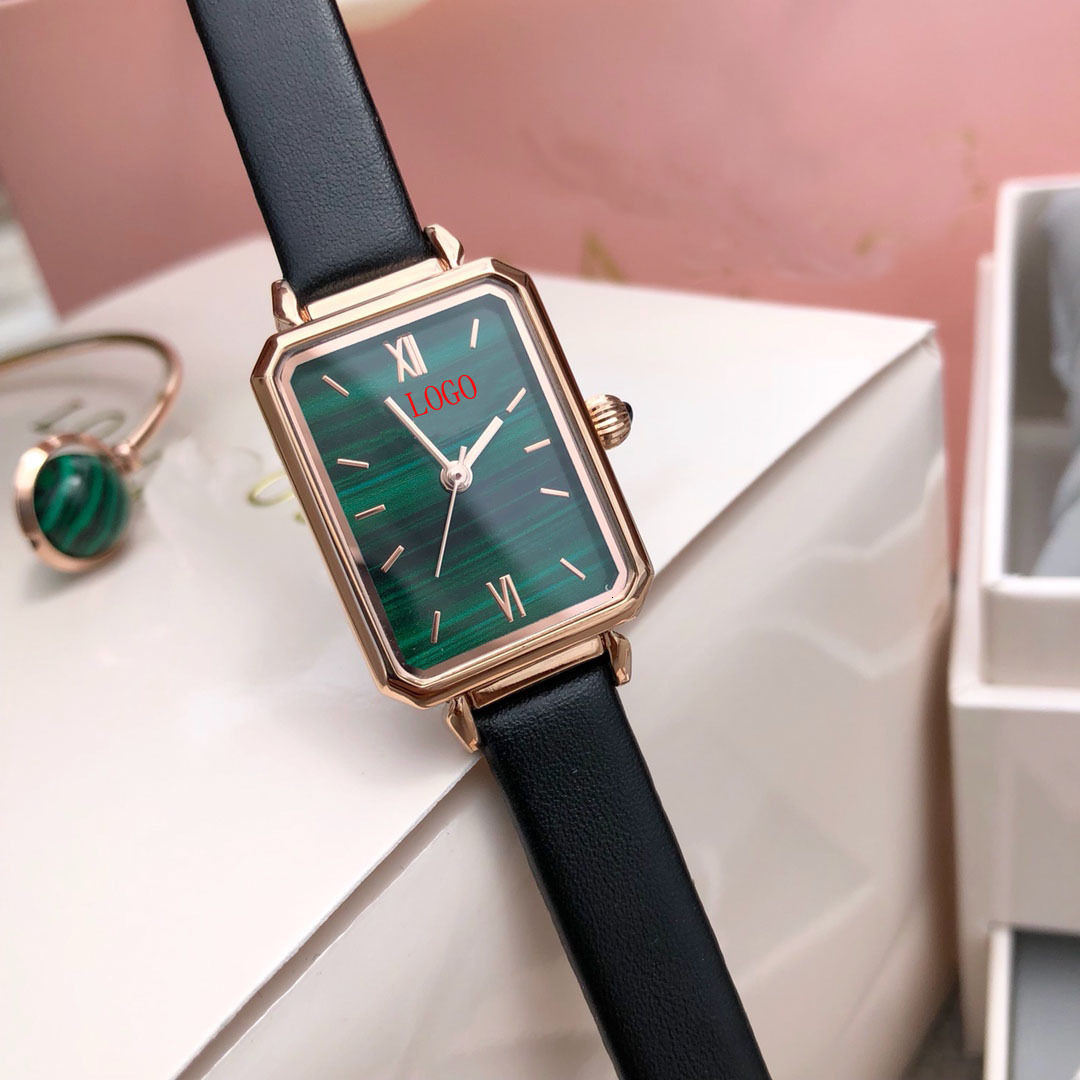

watch Lola Rose Watch small green female square dial Malachite texture exquisite belt I, Slivery;brown