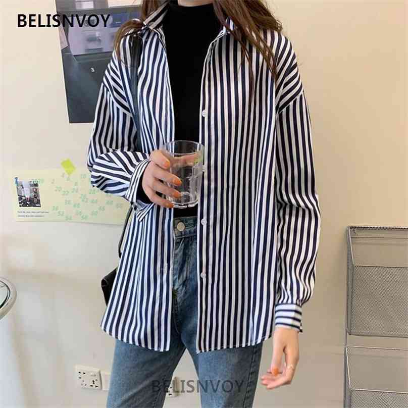 

Spring Autumn Female Oversized Striped Blue Blouse Shirts Ladies Maxi Loose Blusas Vintage Woman Streetwear Tops Tunic Mujer 210520, Diy