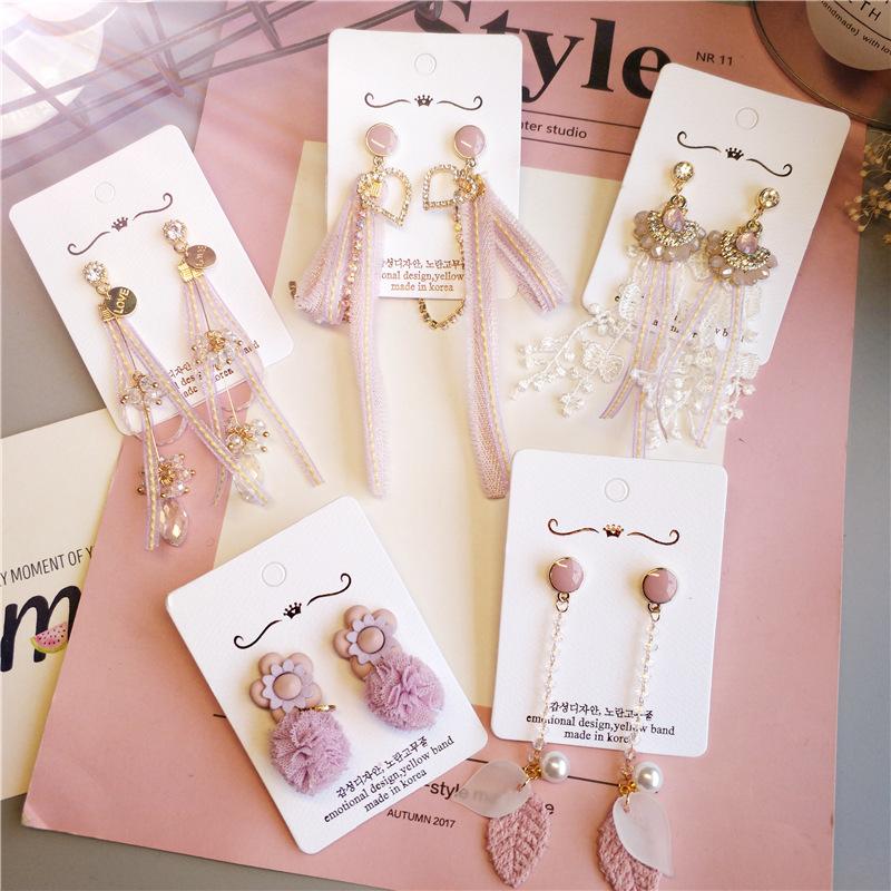 

Stud Valentine's Day Present 2021 Trendy Japanese Pink Women's Earrings Cute Long Tassels Flower Ribbons Fabric Ball Temperament, Golden;silver