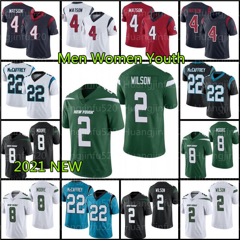 

22 Christian McCaffrey 2 Zach Wilson 4 Deshaun Watson Jersey 8 Elijah Moore Football mens women youth kids, As