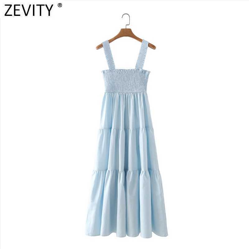 

Zevity Women Holiday Elastic Patchwork Solid Casual Sling Midi Dress Female Chic Spaghetti Strap Summer Party Vestido DS8213 210603, As pic ds8213xz