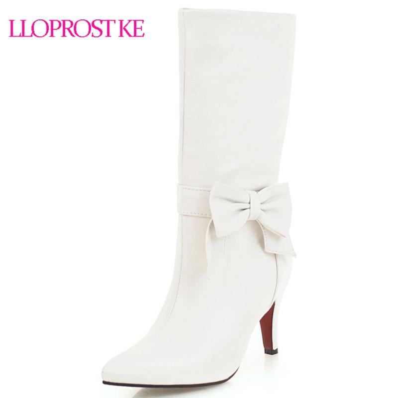 

Boots Lloprost Ke Women Pointed Toe Bowtie Footwear Fashion Casual Mid Calf Boot Shoes Woman Winter 2021 Autumn Black D524