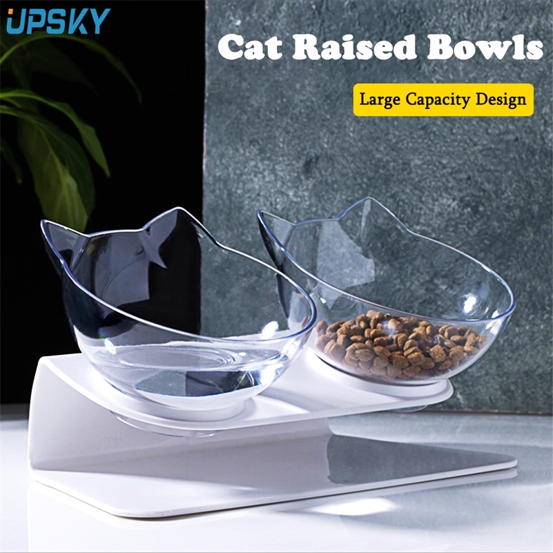 

Cute Cat Bowls With 15° Tilted Raised Stand Protected Cervical Spine Cat Food Water Bowls Non-slip Pet Bowls For Cats Small Dogs 210320