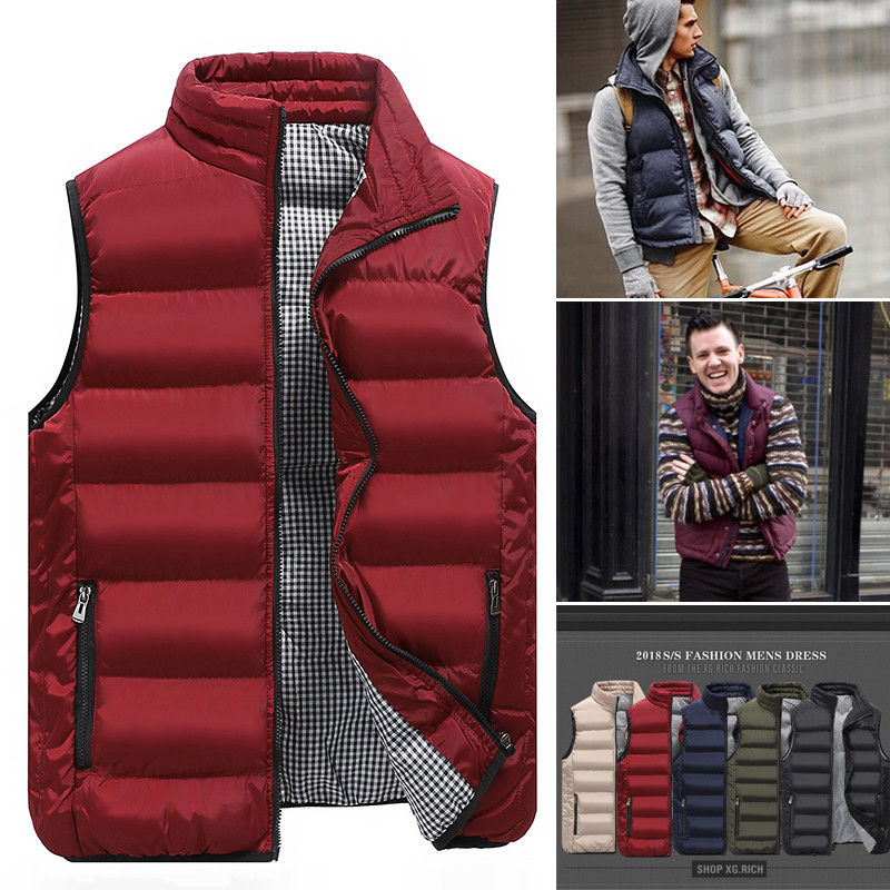 

Mens Winter Warm Vest Cotton Padded Waistcoat Sleeveless Casual Loose Zipper Pockets Coats Outwear NEW -4XL, Black;brown