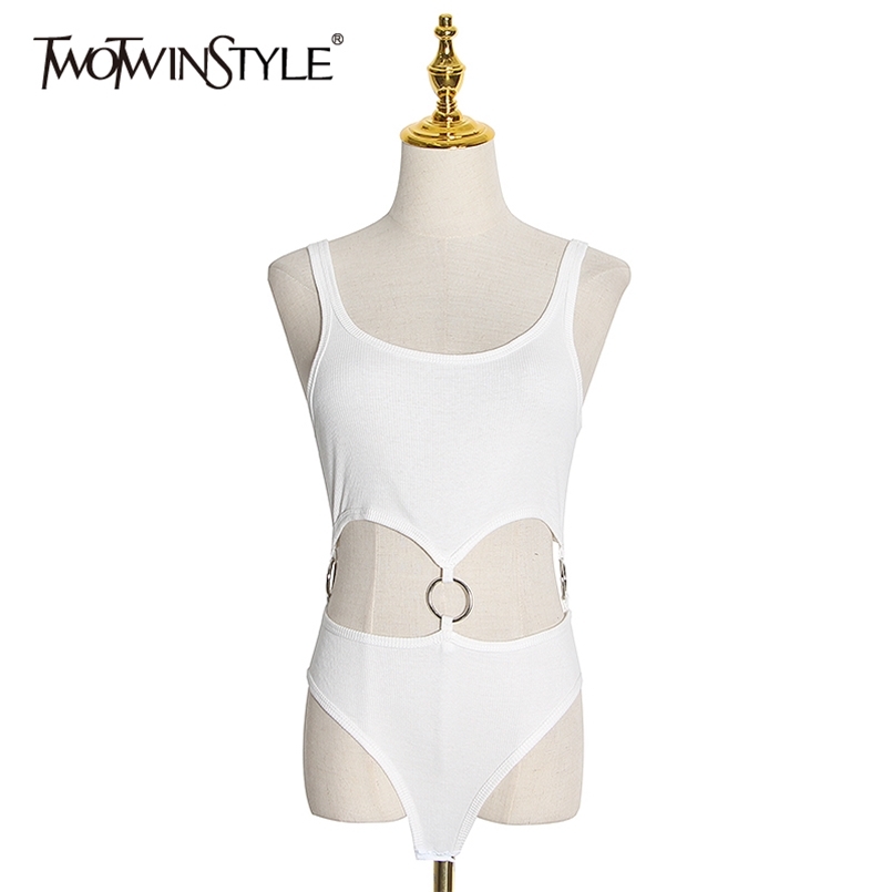 

Printed Sexy Hollow Out Bodysuit For Women Square Collar Sleeveless Strap Tunic Tops Female Jumpsuits Fashion 210521, Beige