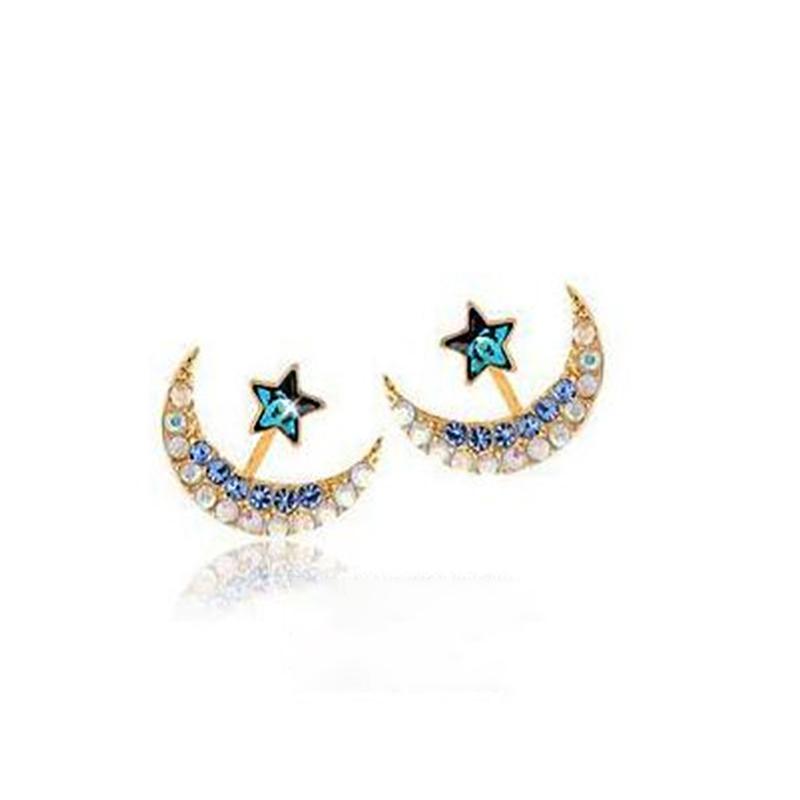 

Stud Fashion Star Moon Earrings For Women Luxury Crystal Charm Lady Korean Style Jewelry Gift, Golden;silver