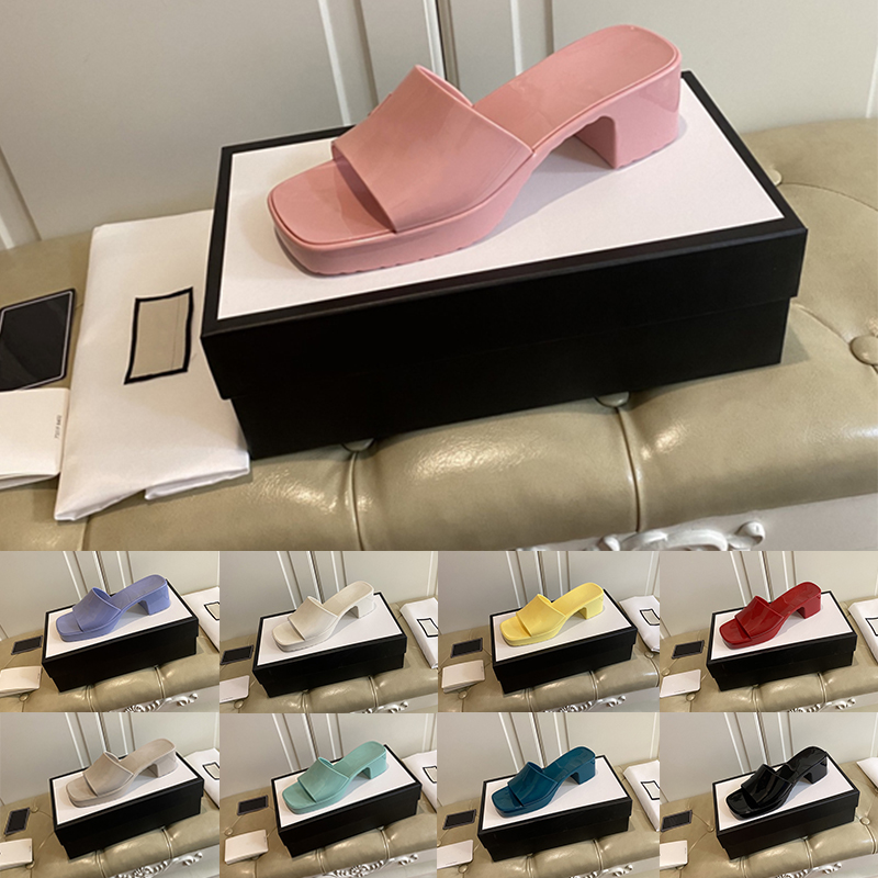 

Preferential Women Rubber Slide Sandal Platform Sandals High Heels Slipper Chunky Bottom Outdoor Beach Flip Flops Candy Colors with box 267, Customize