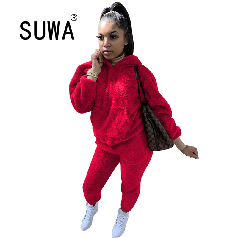 

Recommend BF Style Women Sets Two Piece Outfits Pullover Sweatshirt Top Jogger Pants Trousers Winter Warm Streetwear 210525, Brown