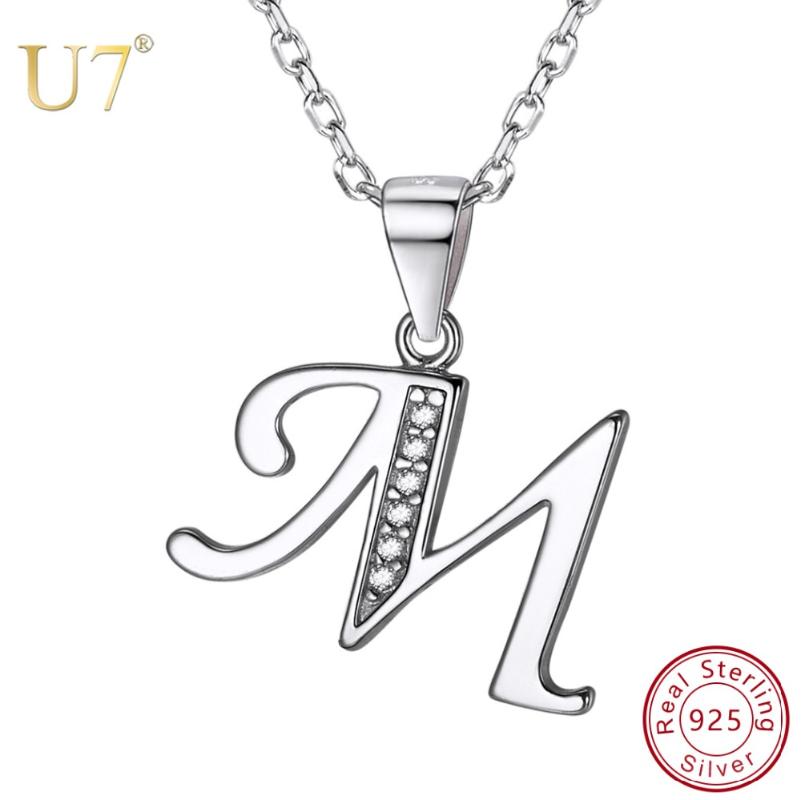 

Pendant Necklaces U7 925 Sterling Silver A-Z Initial Letter Alphabet Name For Women Girls Birthday Gift Cubic Zirconia Choker
