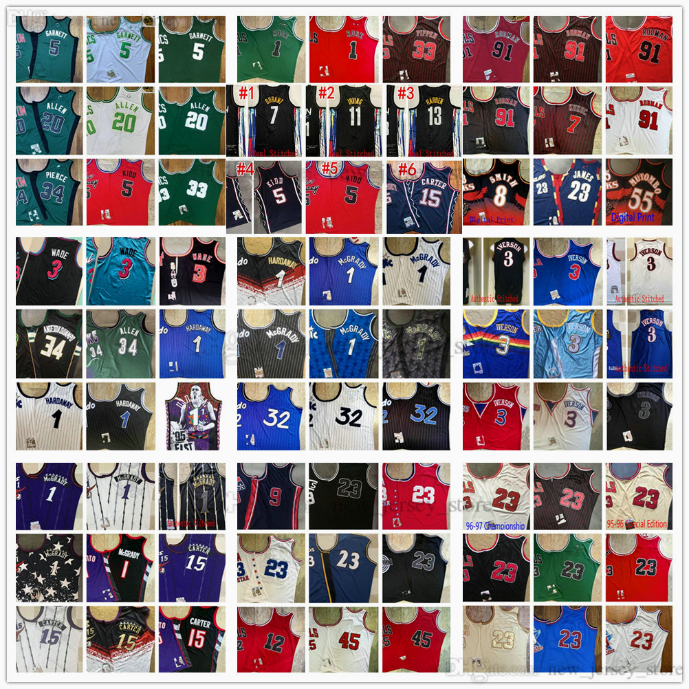 

Mitchell and Ness Real Authentic Stitched East Basketball Jerseys Retro Rose Pippen Rodman Iverson Garnett Durant Irving Harden Wade Mutombo McGrady Hardaway, Select the picture number