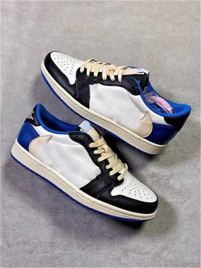 

2022 Travis Scotts x Fragment Shoes Authentic 1 High OG TS SP Low Shoes Men Military Blue 1S Sail Black Shy Pink DH3227-105 Outdoor Sneakers