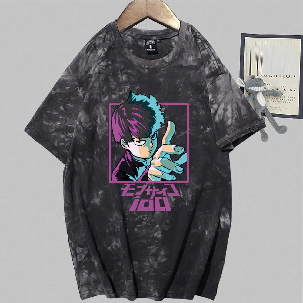 

Mob Psycho 100 Print Fashion Short Sleeve Round Neck Tie Dye T-shirt Unisex Autumn Y0809, Black