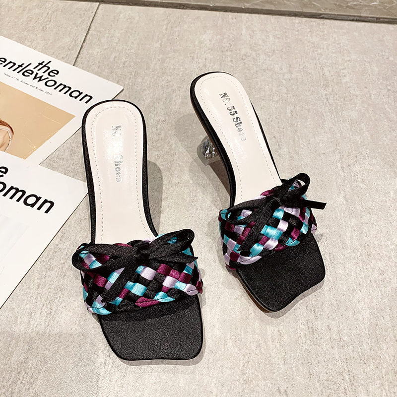 

High Heel Slippers Womens Summer Style Outdoor Beach Shoes Ladies Open Toe Sandals Mid Mules Genuine Leather top quarlity, Black