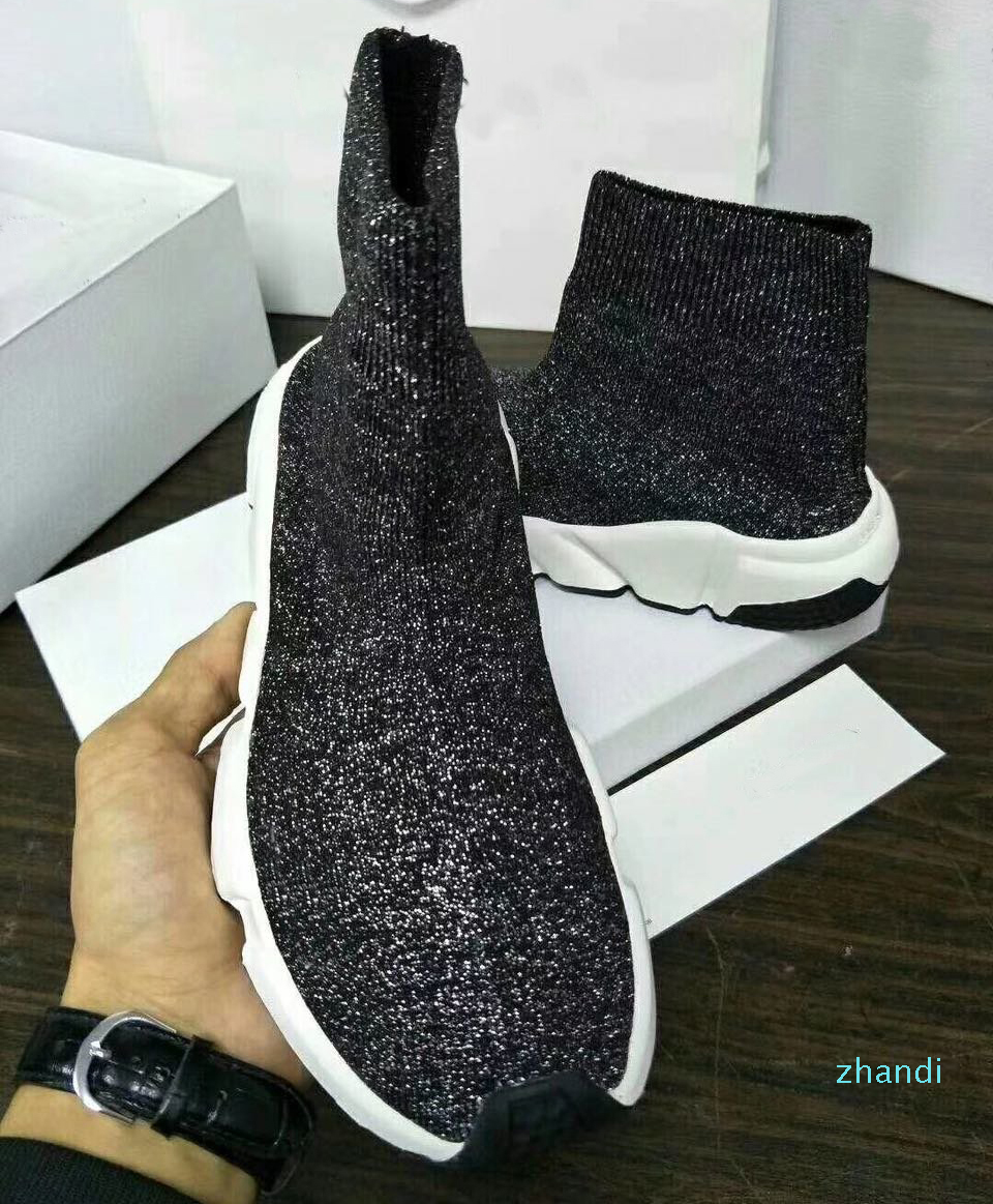 

Fashion Men Women Speed Casual Shoes Sneakers Trainer Sock Shoes Black White Glitter Flat Party Dress Knit Sock Sneakers Chaussures