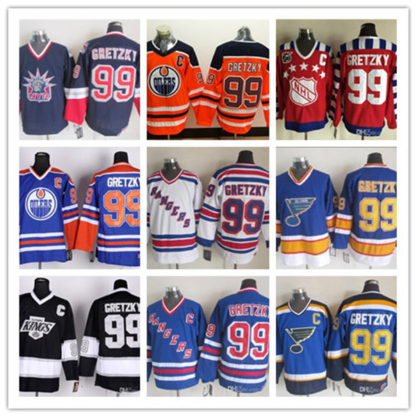 

Man 99 Wayne Gretzky Jersey Hockey New York Rangers St. Louis Blues Edmonton Oilers Los Angeles King Retro Vintage Gretzky Jerseys Black White, As pic