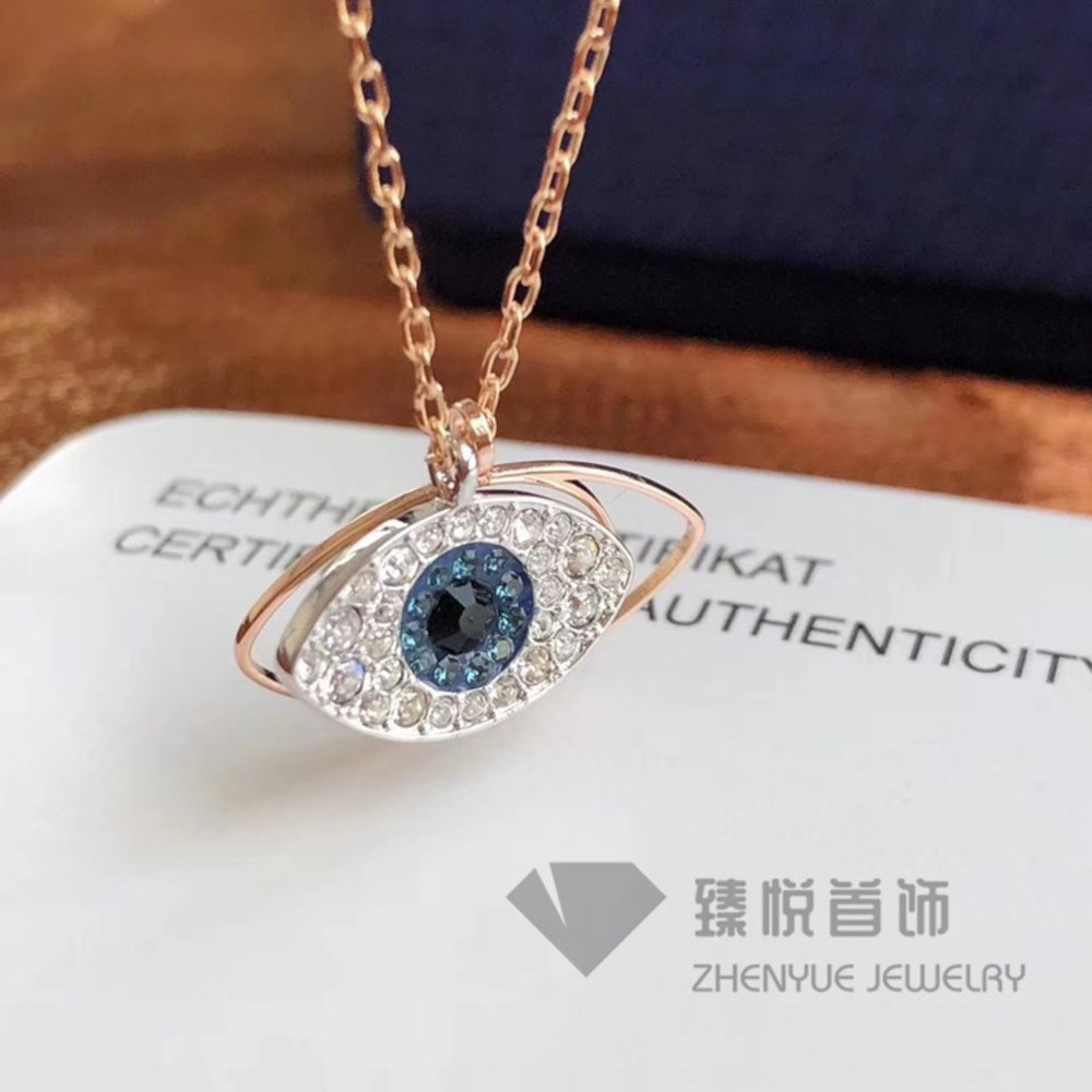 

necklaces High version Shi Jiashi Qiman diamond Angel Crystal Pendant clavicle chain Swarovski element devil's Eye Necklace, Silver