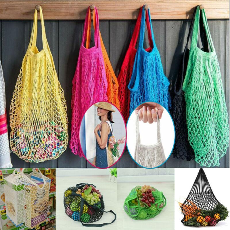 

Shopping Bags Large Reusable String Bag Shopper Mesh Net Woven Cotton Grocery, Black