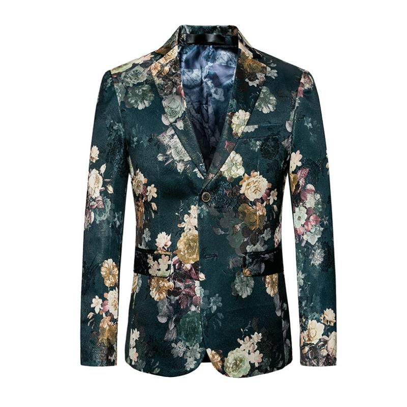 

Men's Suits & Blazers Plus-sizmale Suit Blazer Flower Gold Print Party Wedding Festival Stylish For Men Stage Costumes Singers Slim Fit Jack, Green