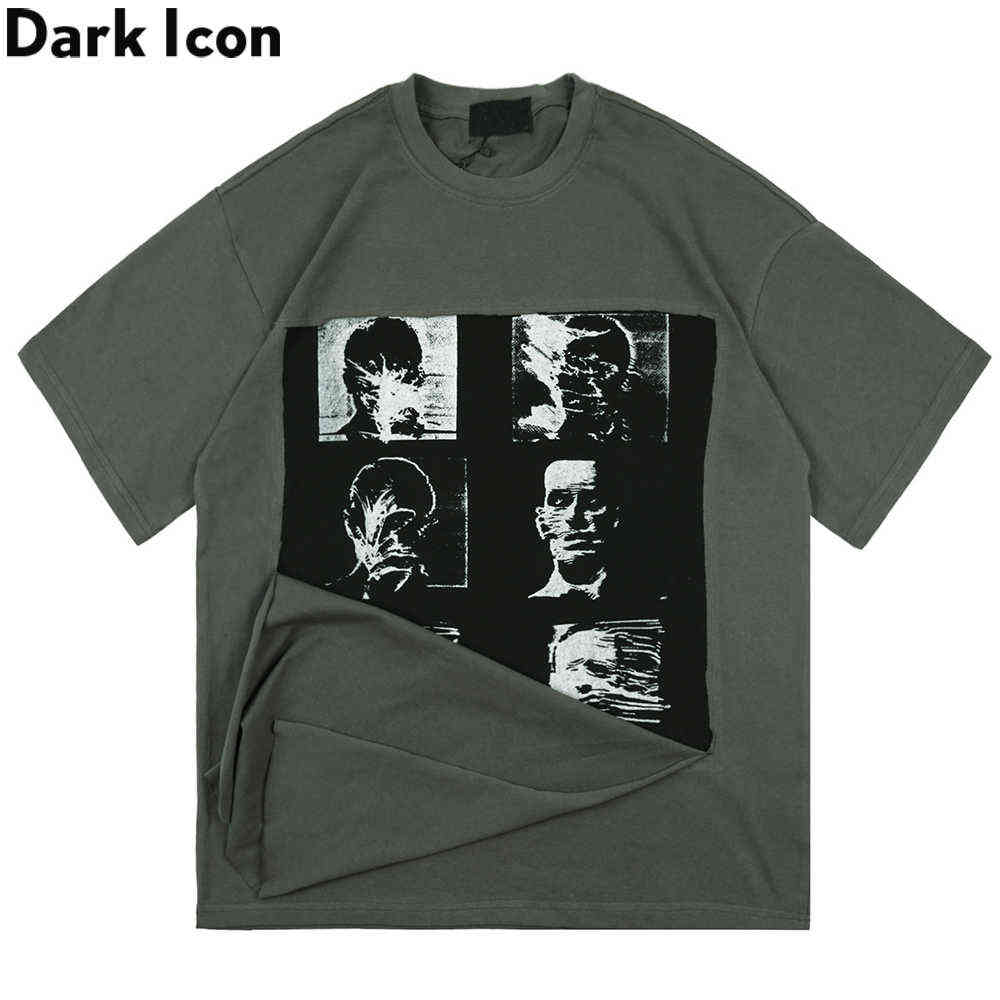 

Printed Hip Hop Tearing T-shirt Men Summer O-neck Oversized Men's TShirts Male Top Soft Cotton Short Sleeve 210603, Black