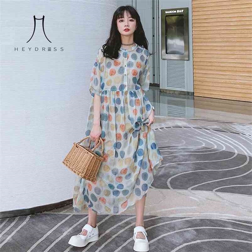 

Women Fashion Dress Buttons Short Sleeve Polka Dot Loose Long Oversized Plus Size Summer Boho Vestidos 210517, As picture