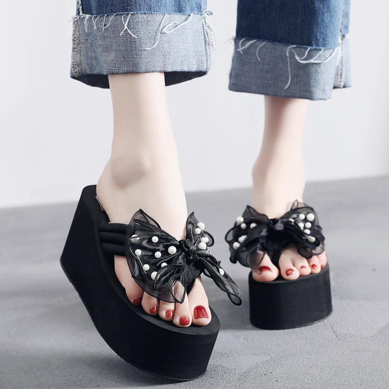 

Super High Heels EVA Platform Shoes Women Bowtie Bowknot Slippers Outside Slides Girls Beach Wedges Flip Flops 3872, 3cm