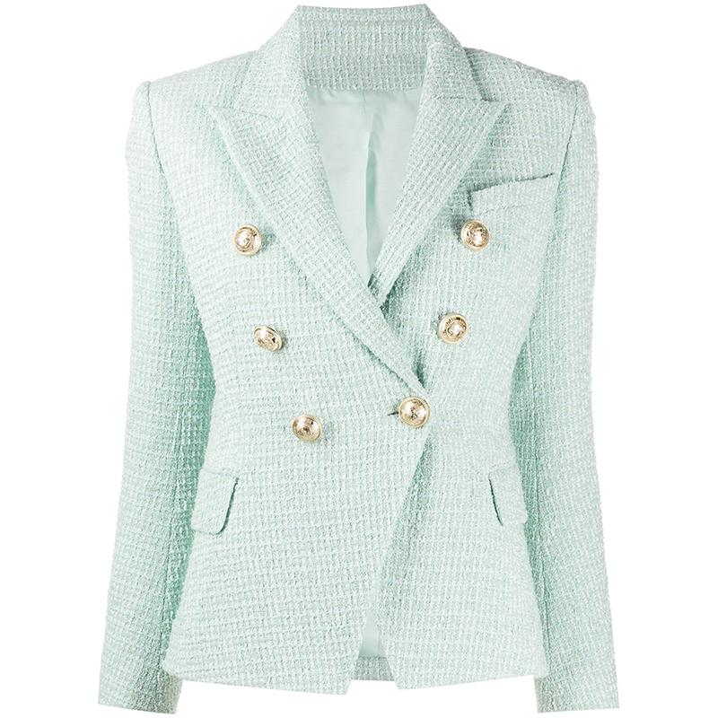 

Est 2021 Designer Jacket Women' Classic Metal Buttons Double Breasted Tweed Blazer Mint Green Suits & Blazers