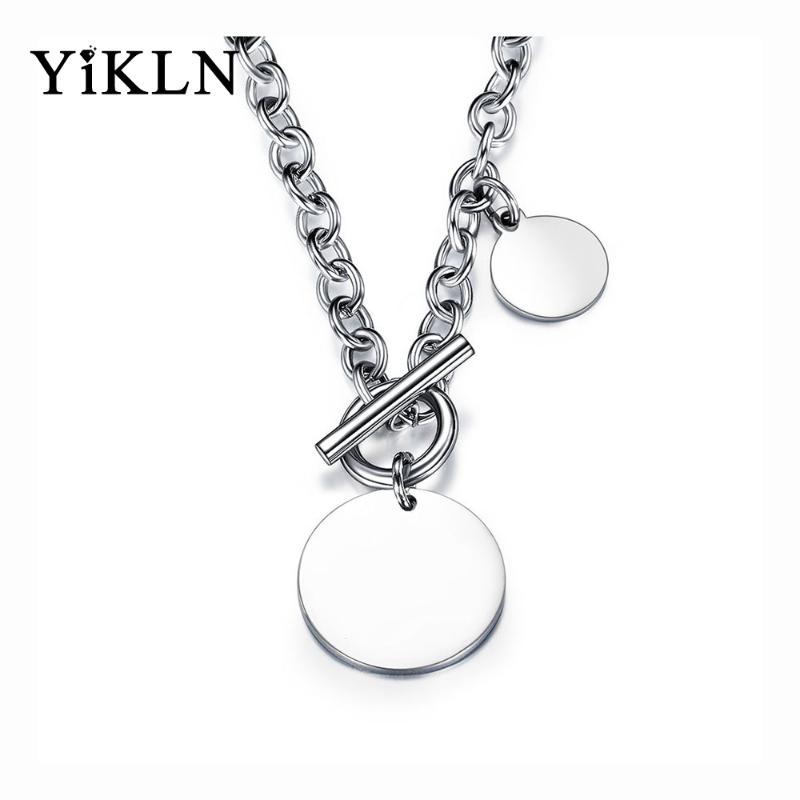 

YiKLN Hiphop/Rock Titanium Stainless Steel Glossy Round Tag Charm Pendant Necklaces Jewelry Punk Chain & Link OT Buckle YOGX1593 Chains, Silver