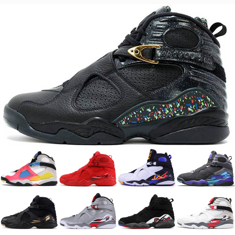 

New 8s Quai 54 Aqua Basketball Shoes Reflective White South Beach Olive Green Multicolor Bred Men Jumpman 8 Sneakers, As photo 1