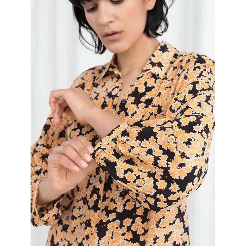 

Women' Blouses & Shirts Women Silk Floral Blouse Lady Long Sleeve Casual Single-Breasted Shirt Female Loose Turn-Down Collar Top 2022, As pic