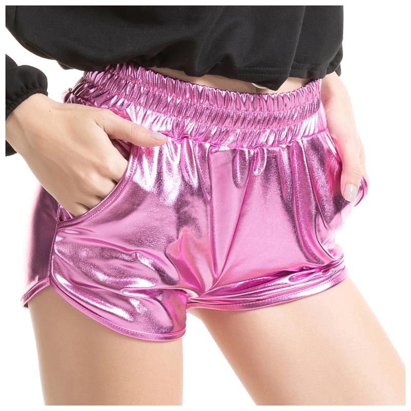 

Women's Jeans Dance Outfit Elastic Sparkly Drawstring Metallic Rave Shiny Pants Shorts Booty Yoga Waist, Blue