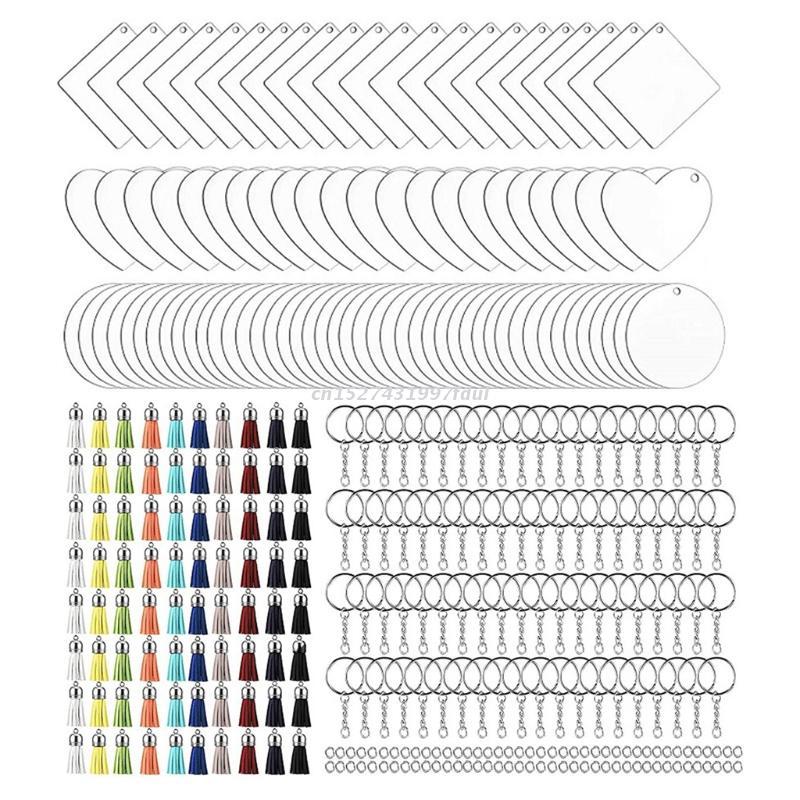 

Keychains 320 Pieces Acrylic Keychain Blank Key Rings Set Include 80 Blanks Colorful Tassels Chain