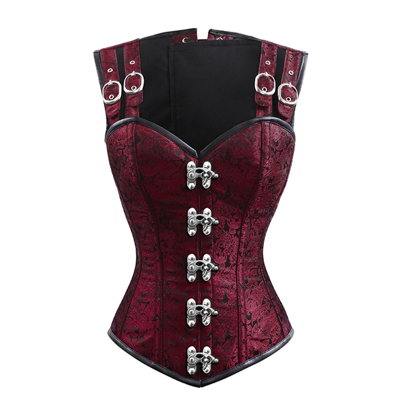 

Woman Bustiers Women Steampunk Corset Gothic Clothing Sexy Corset Burlesque Steel Boned Corselet Black Red Brocade Bustiers Vest Corset Top