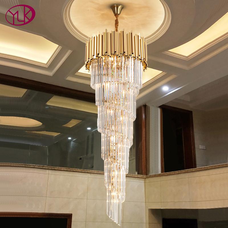 

Modern Staircase Crystal Chandelier Long Villa Hallway Chain Lighting Fixture Large Home Decor Gold Stainless Steel Cristal Lamp Chandeliers