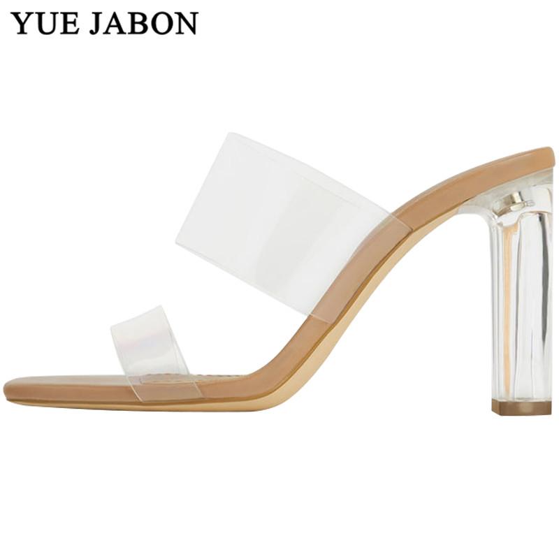 

Slippers Summer Women Slipper Crystal PVC High Heels Transparent Shoes Flip Flop Sandals Sexy Slide 6-9cm Heel, Black